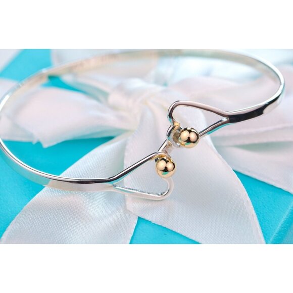 Tiffany & Co. Bracelet Double Heart Bangle in Sterling Silver & 14K Gold Accents - Picture 7 of 14